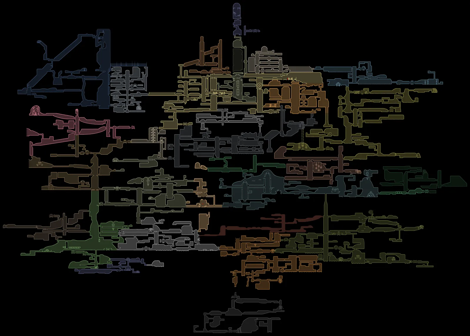 Full Silksong map of Pharloom showing every area from The Abyss up to The Cradle